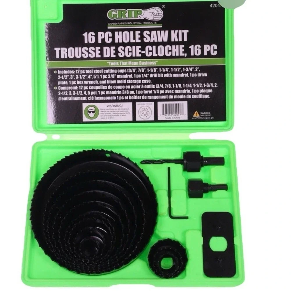 Grand Rapids Industrial‎ Products 16-Piece Hole Saw Kit - Grip Tools 42047